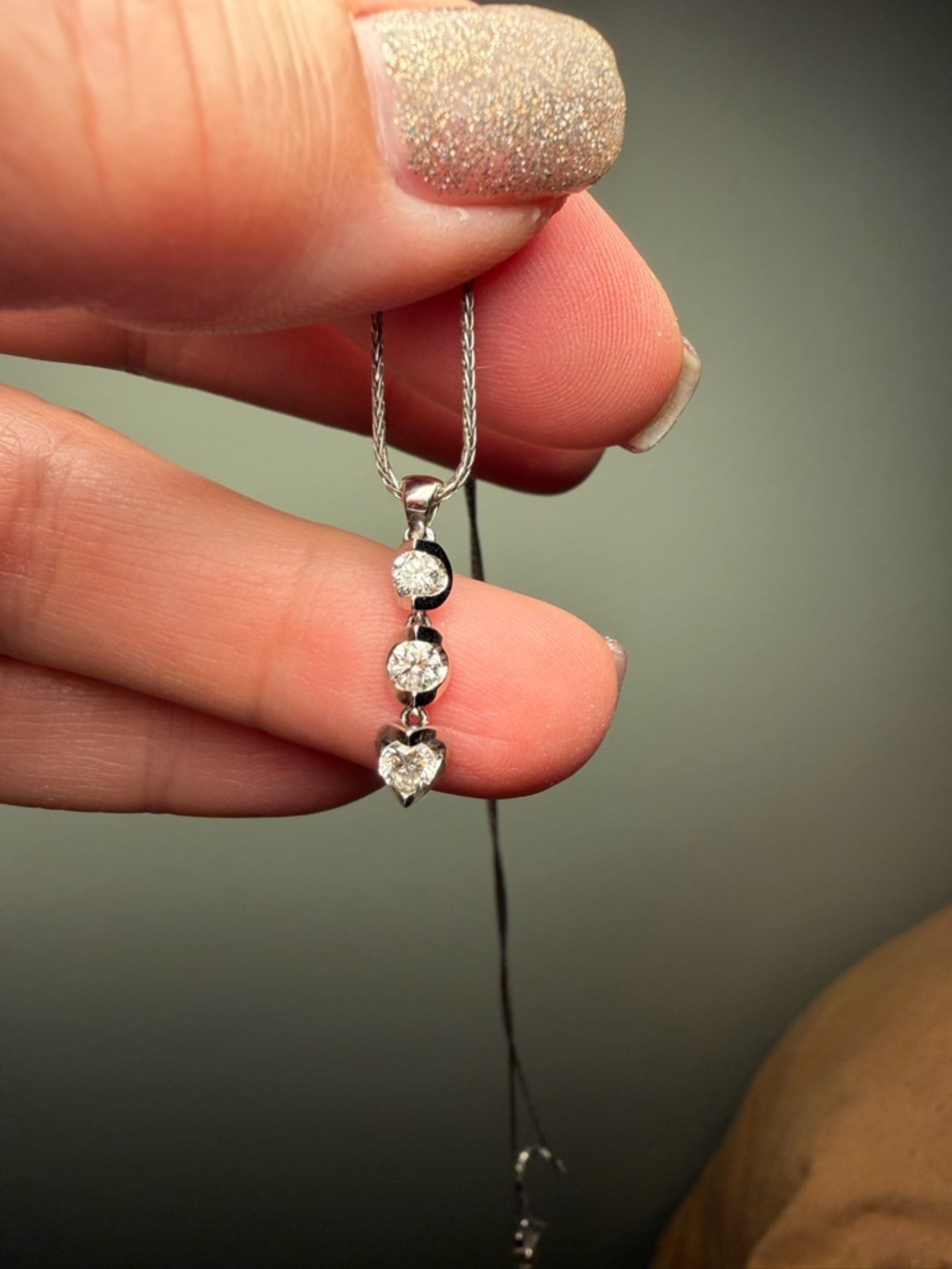 Canadian Diamond Pendant Three-Stone 14k White Gold - Picture 9 of 10